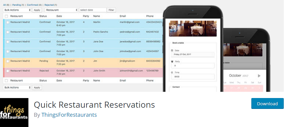 Wordpess Table Reservation Plugin 