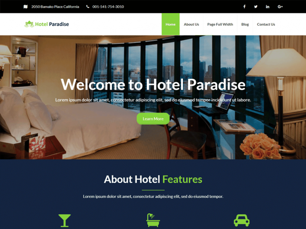 Free Hotel Paradise Wordpress Theme
