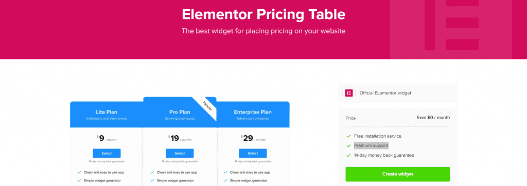 Elementor Pricing Table 3