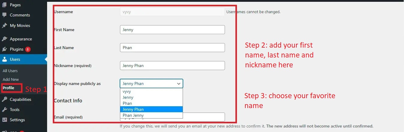 Change Your Full Name In Wordpre