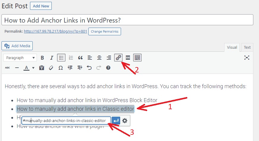Add Anchor Links In Wordpress 8