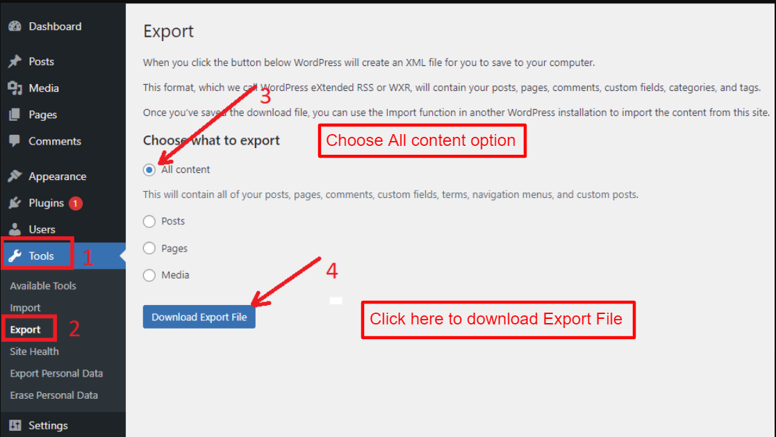 How To Export Your Wordpress Site?