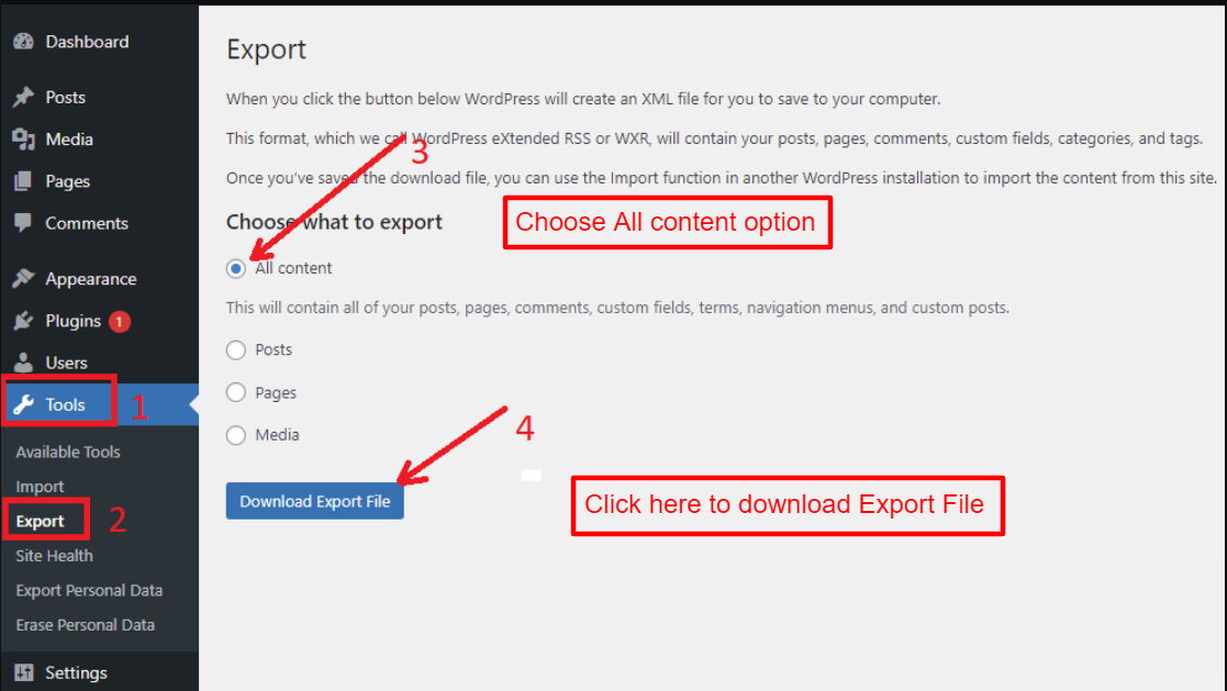 How to Export your WordPress site?