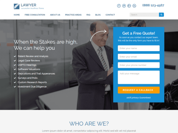 Free Lawyer Landing Page Wordpress Theme