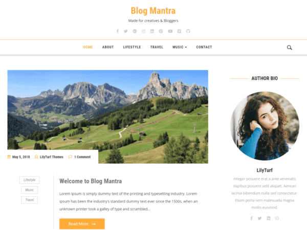 Free Blog Mantra Wordpress Theme