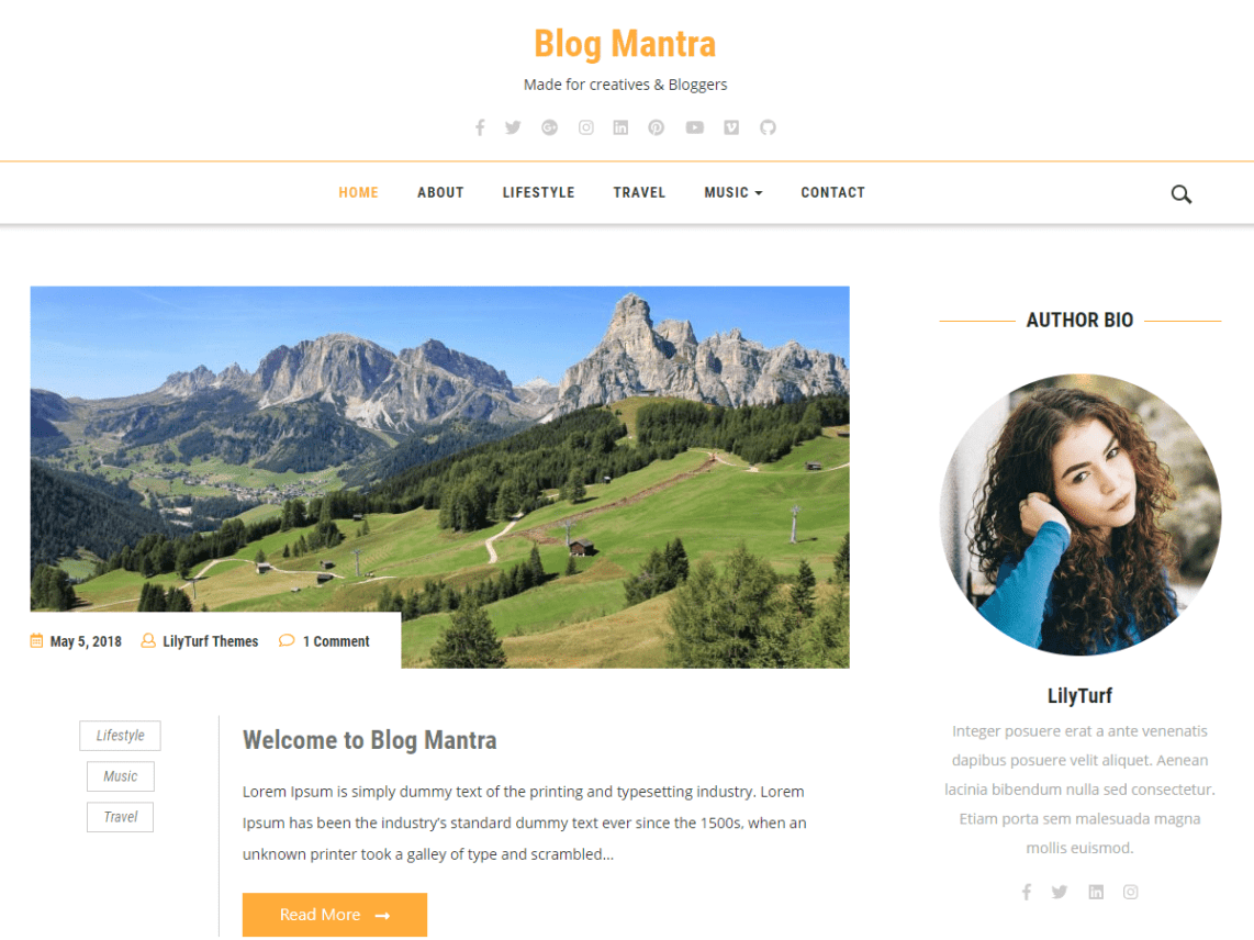 Free Blog Mantra Wordpress theme