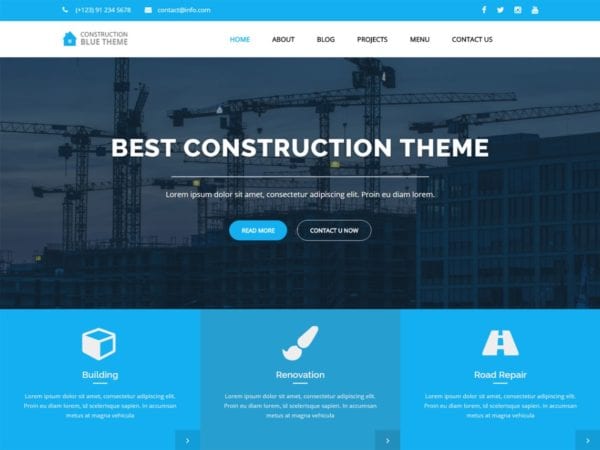 Free Blue Construction Wordpress Theme