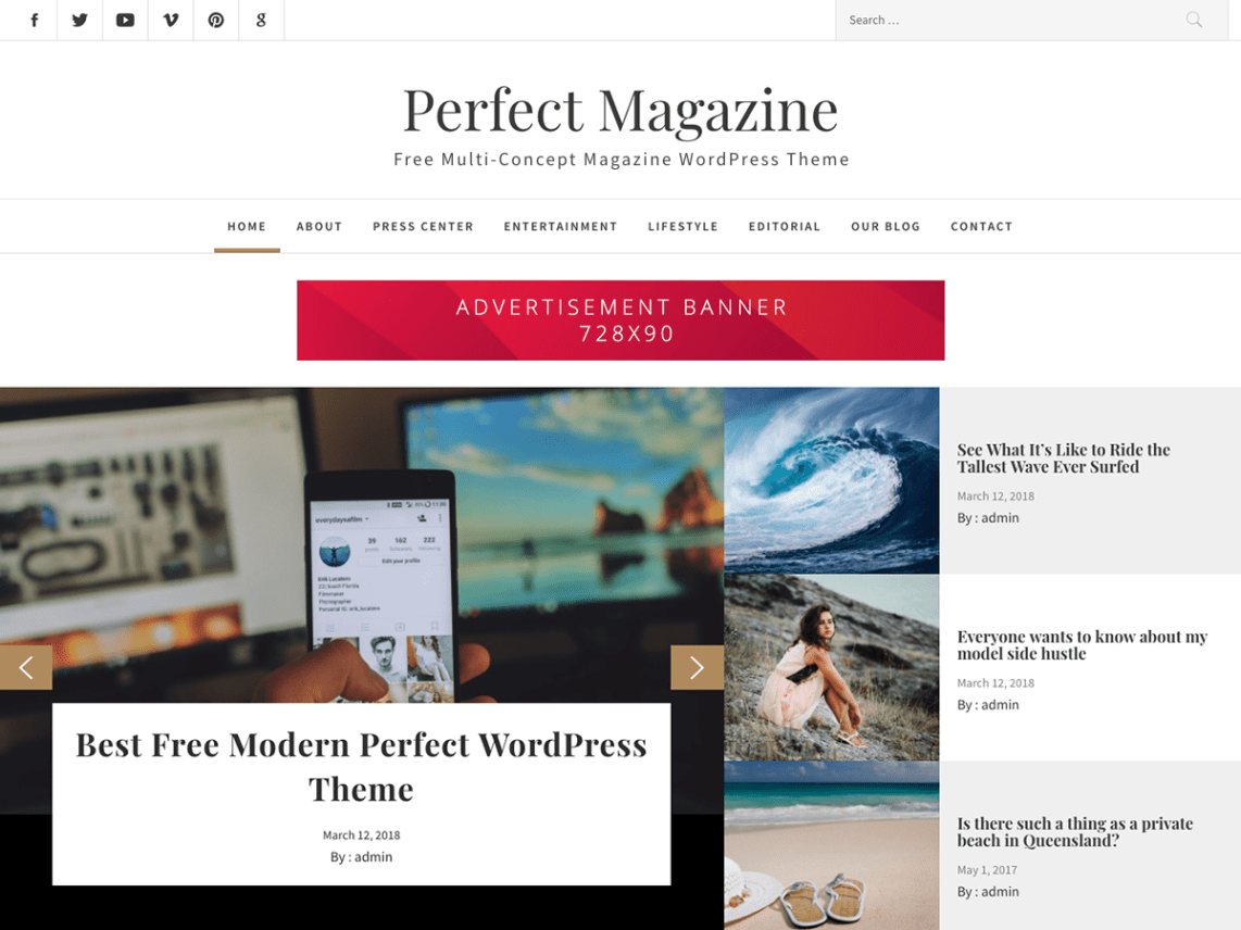 Free Perfect Magazine Wordpress theme