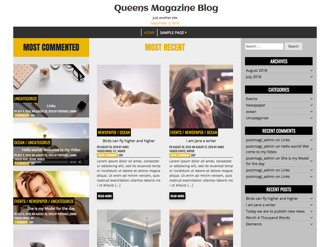 Free Queens Magazine Blog Wordpress theme