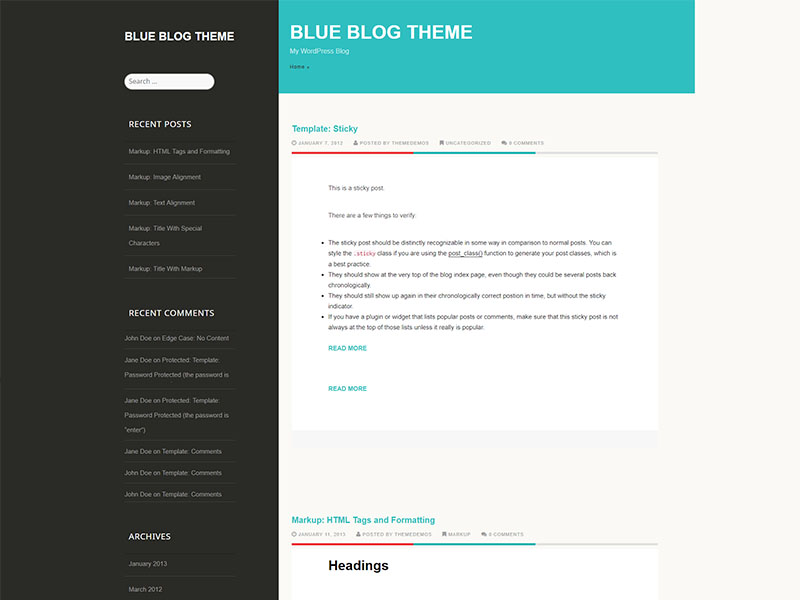Free Blue East Blog Wordpress Theme