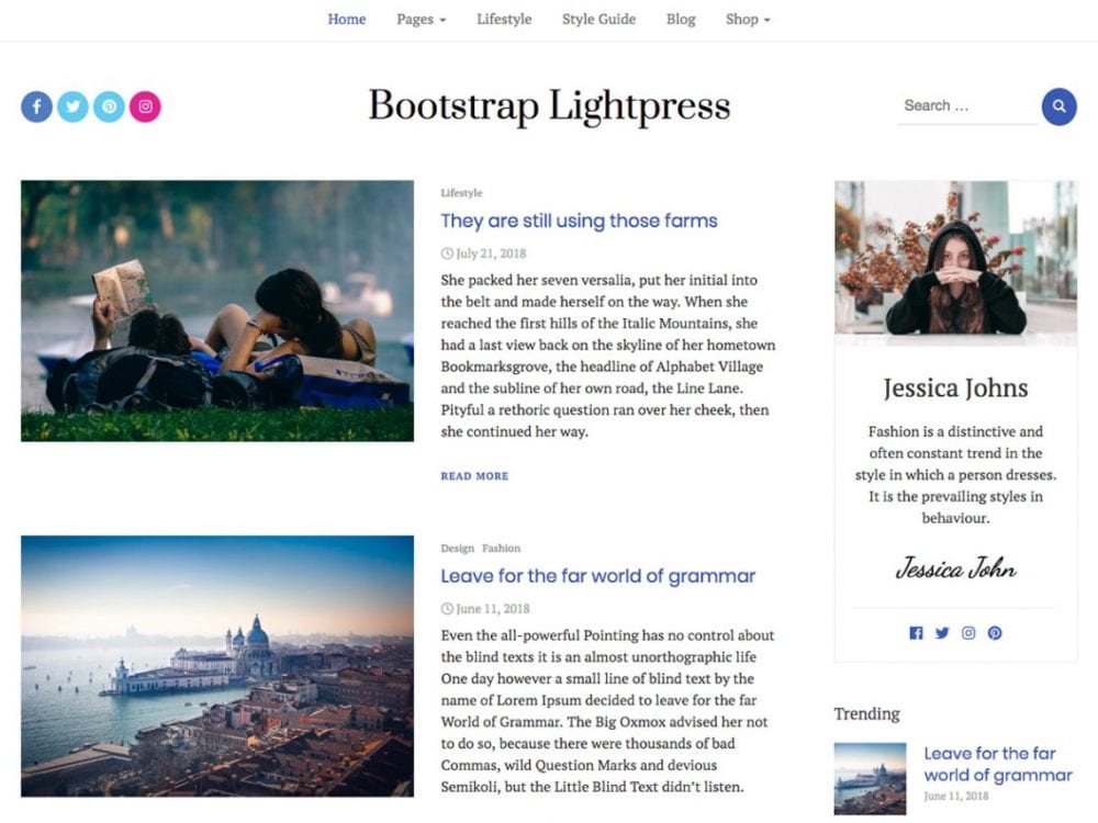 Free Bootstrap Lightpress Wordpress Theme