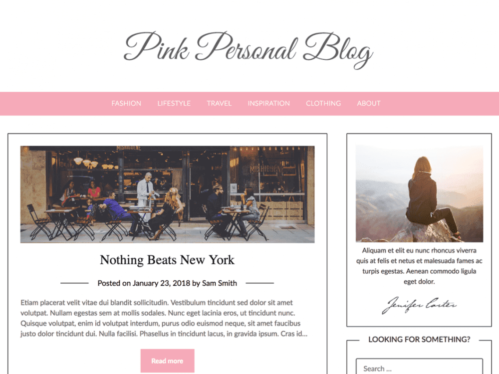 Free Pink Personal Blogily Wordpress Theme