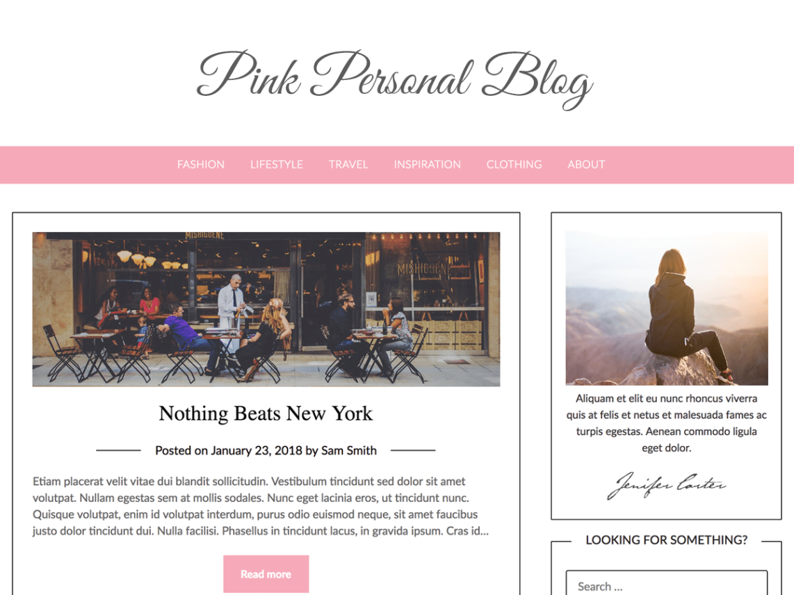 Free Pink Personal Blogily WordPress theme