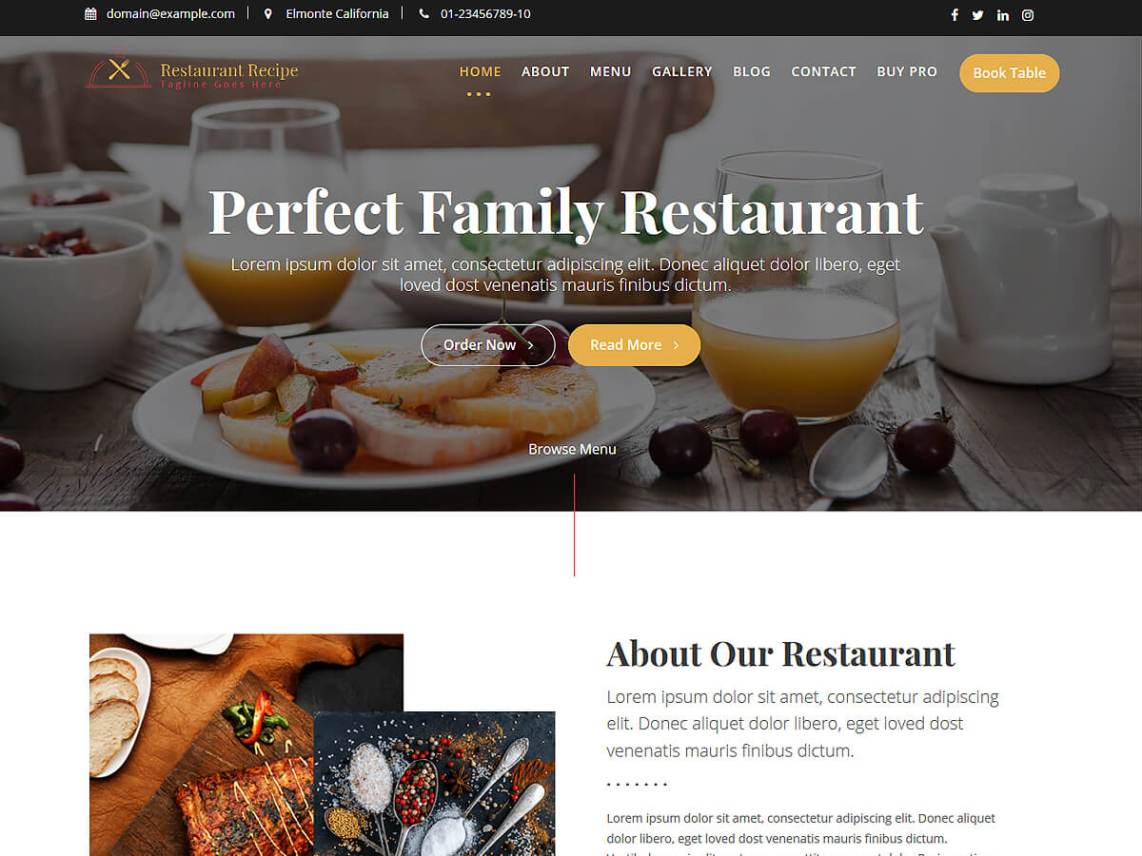 Free Restaurant Recipe WordPress theme