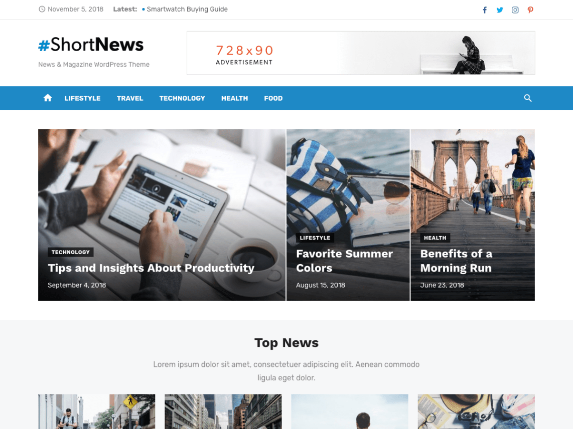 Free Short News WordPress theme