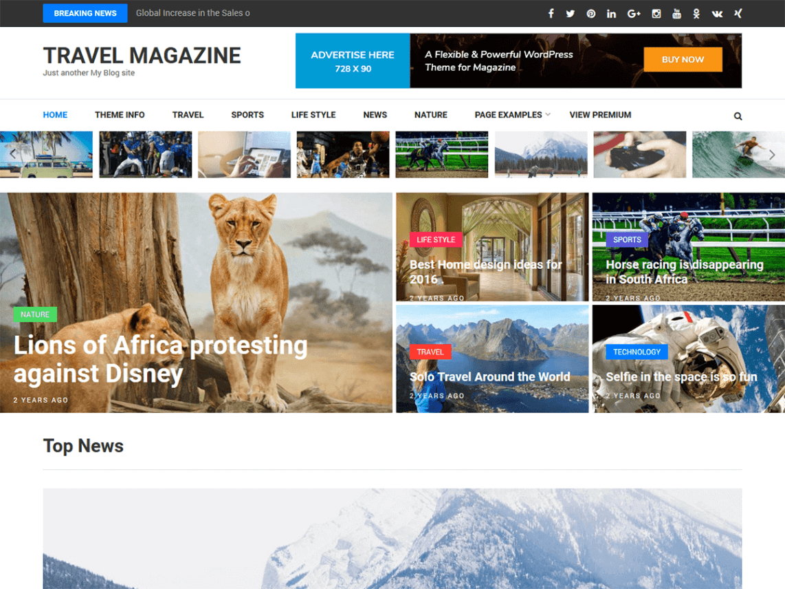 Free Travel Magazine WordPress theme