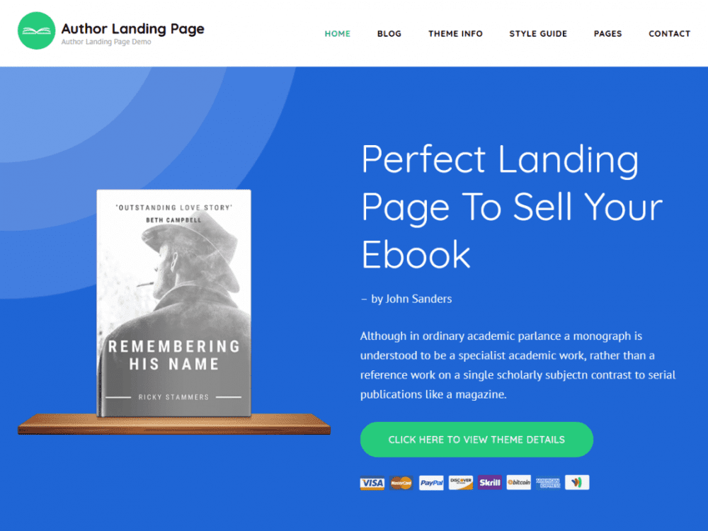 Free Author Landing Page Wordpress Theme