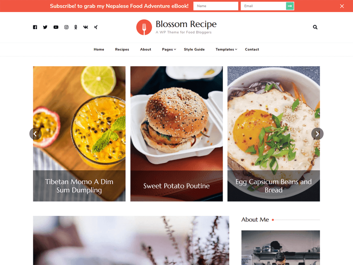 Free Blossom Recipe WordPress theme
