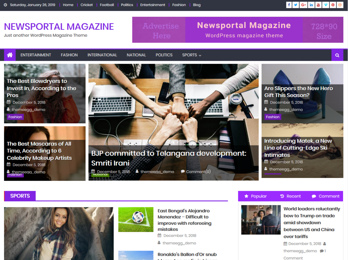 Free Newsportal Magazine WordPress theme