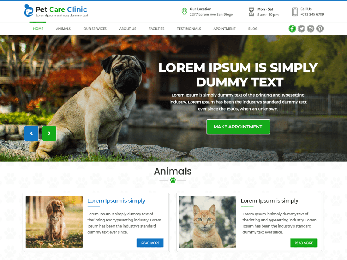 Free Pet Care Clinic WordPress theme