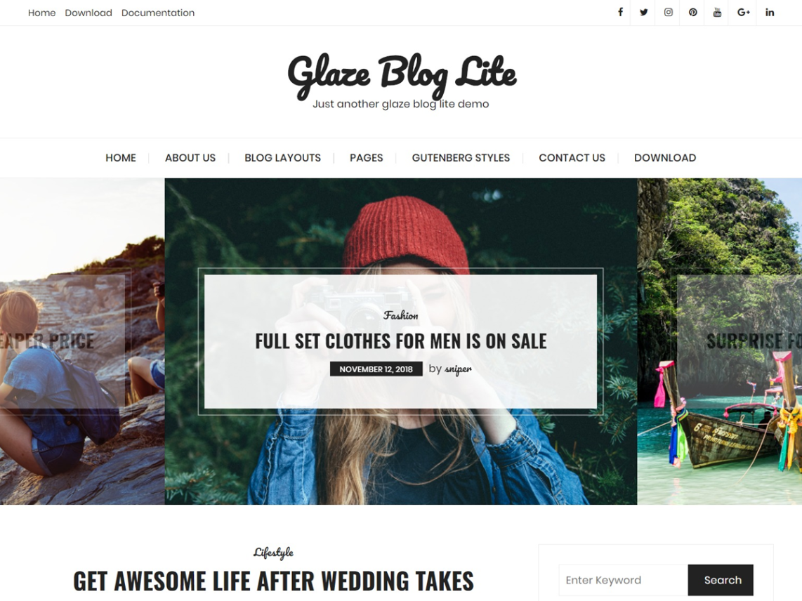 Free Glaze Blog Lite WordPress theme