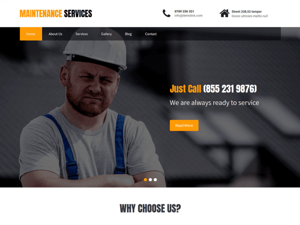 Free Maintenance Services Wordpress Theme