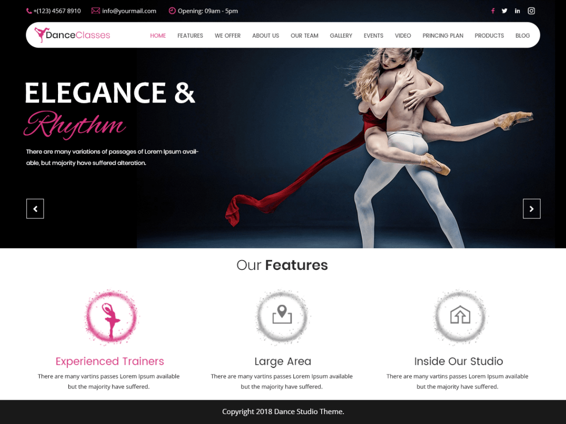 Free Nataraj Dance Studio WordPress theme