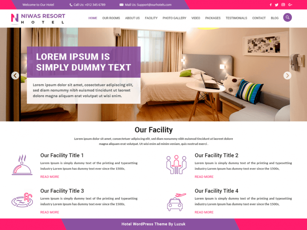 Free Niwas Resort Hotel Wordpress Theme