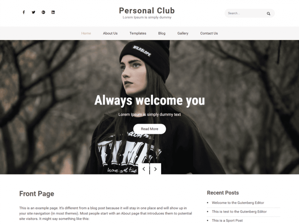 Free Personal Club Wordpress Theme