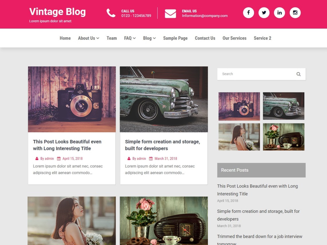 Free Vintage Blog WordPress theme