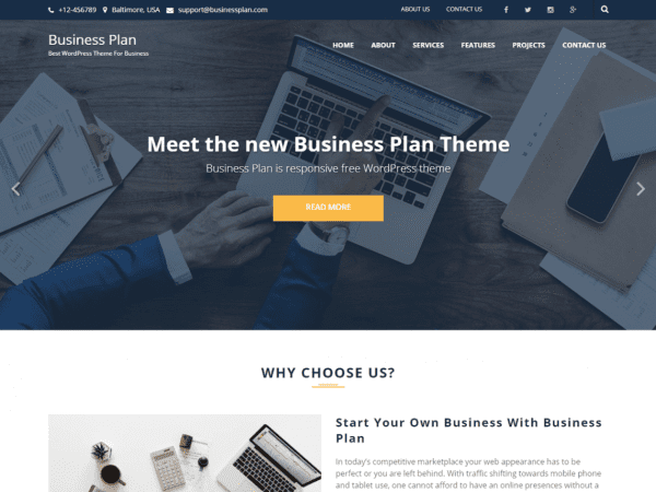 Free Business Plan Wordpress Theme