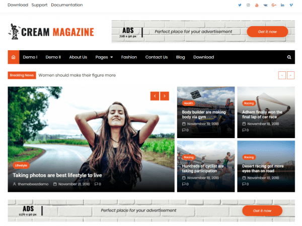 Free Cream Magazine Wordpress Theme