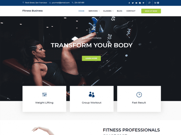 Free Fitness Business Wordpress Theme