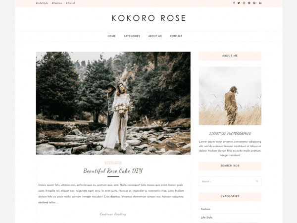 Free Kokoro Rose Wordpress Theme