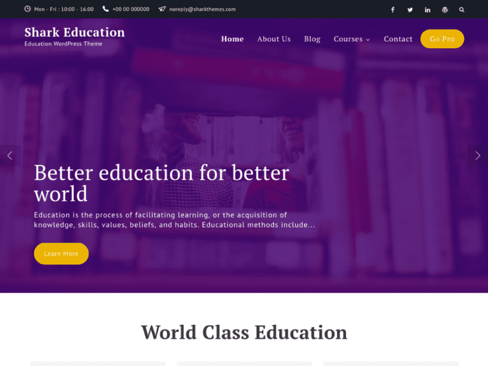 Free Shark Education Wordpress Theme