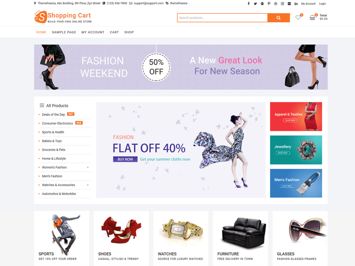 Download Free ShoppingCart WordPress theme JustFreeWPThemes