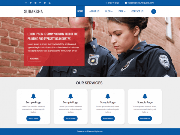Free Suraksha Security Guard Wordpress Theme