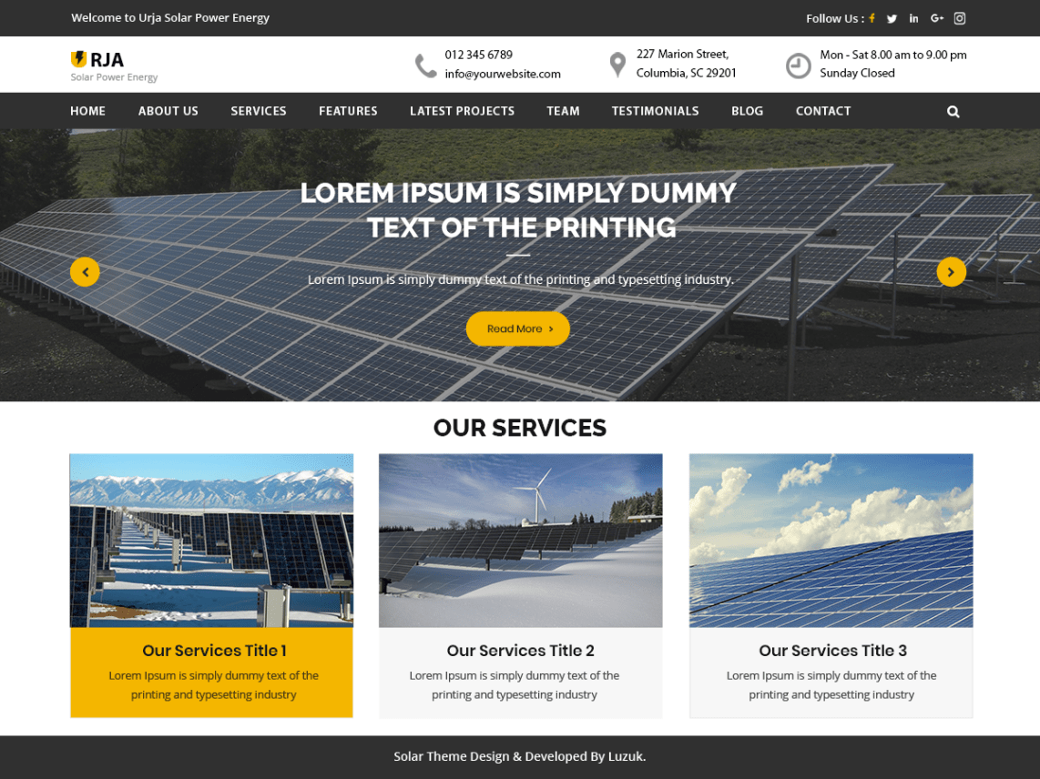 Free Urja Solar Energy WordPress theme