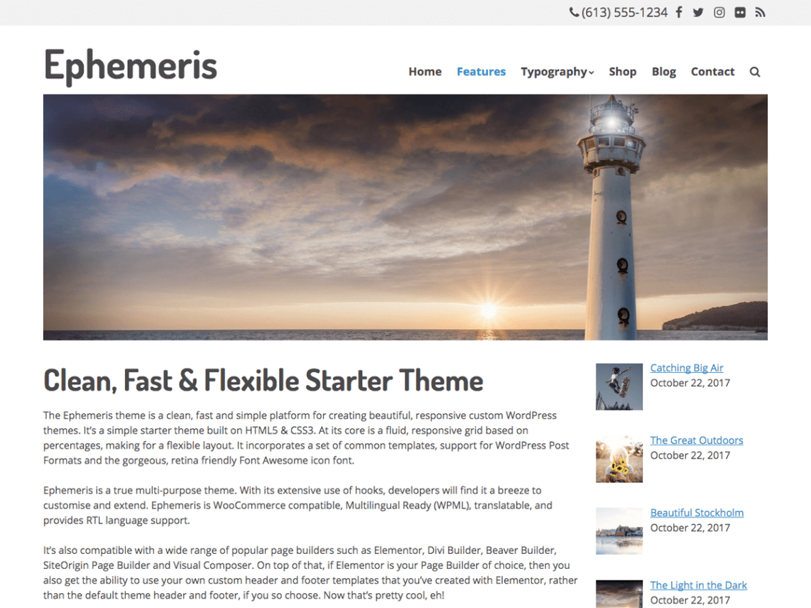 Free Ephemeris WordPress theme