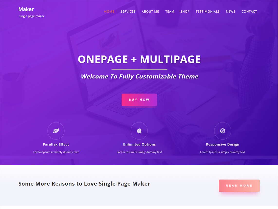 Free Single Page Maker WordPress theme