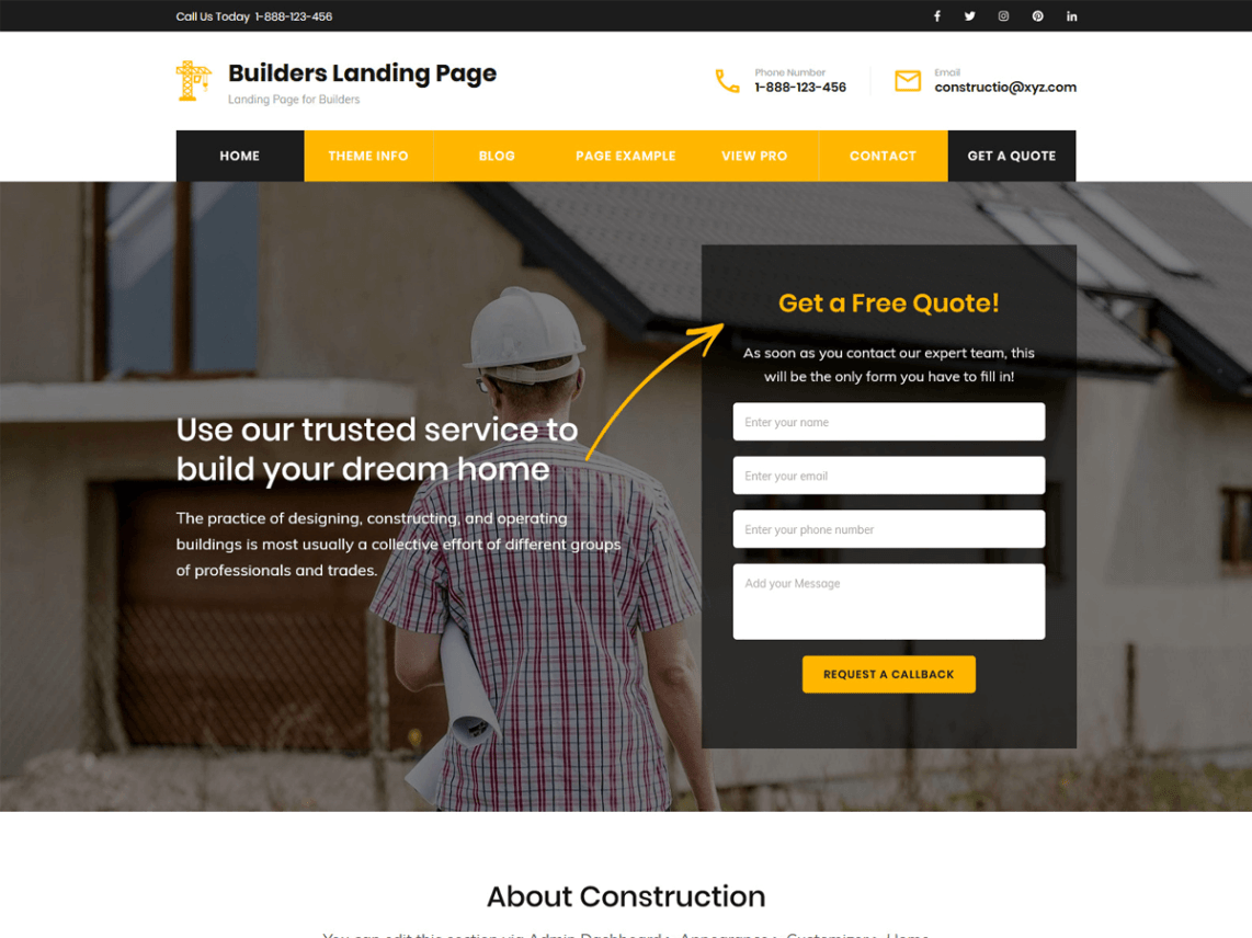Free Builders Landing Page WordPress theme