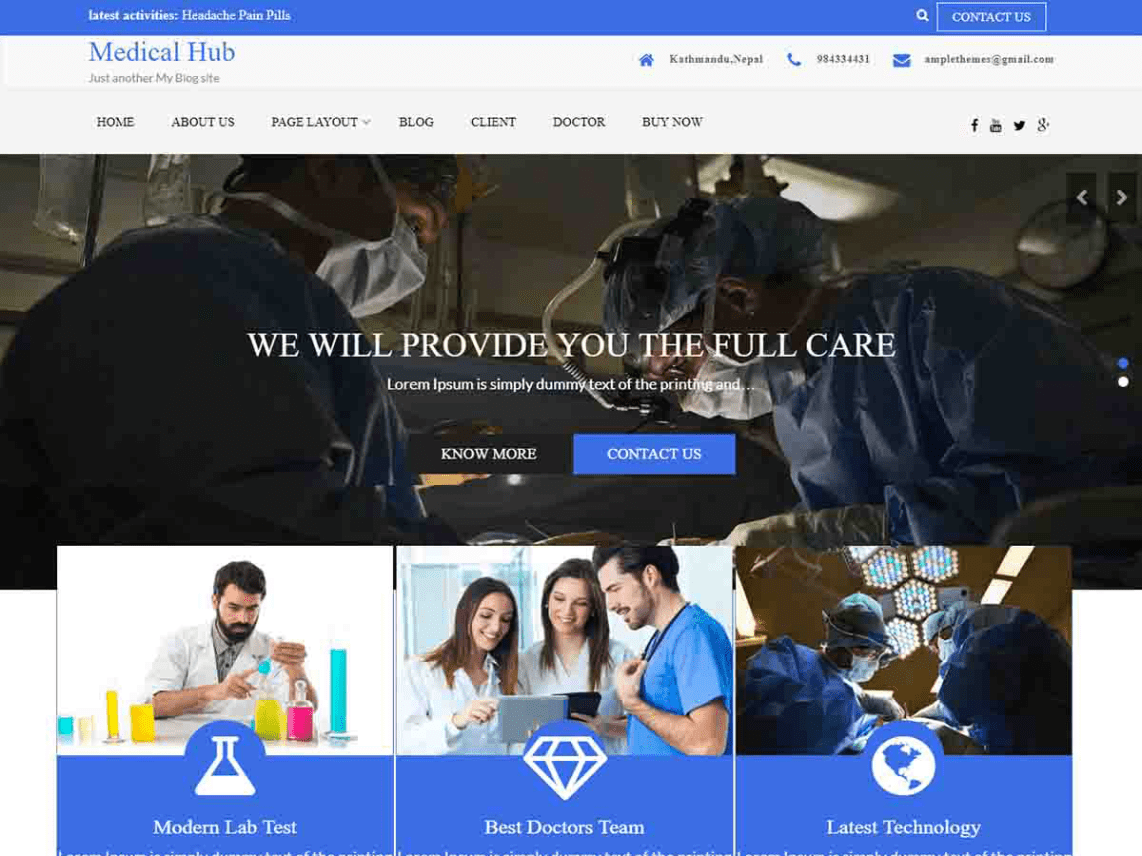 Free Medical Hub WordPress theme