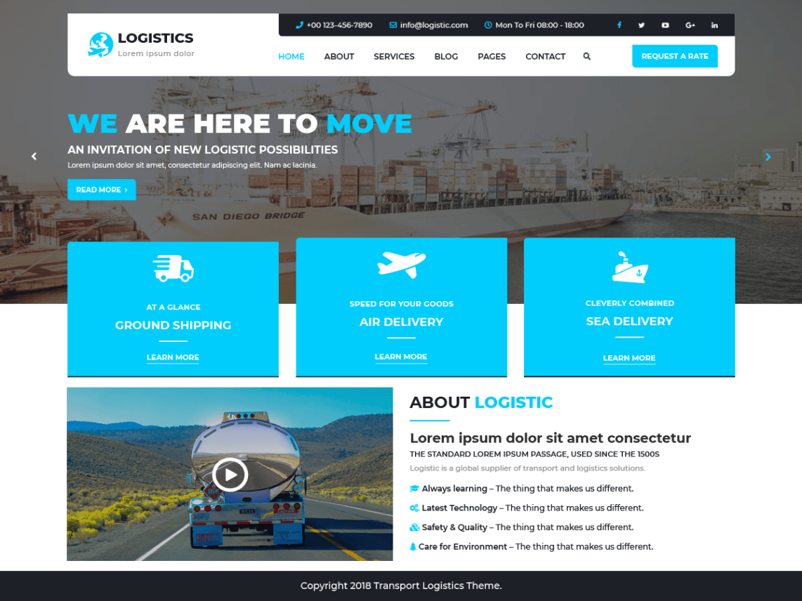 Free Logistic Transport WordPress theme