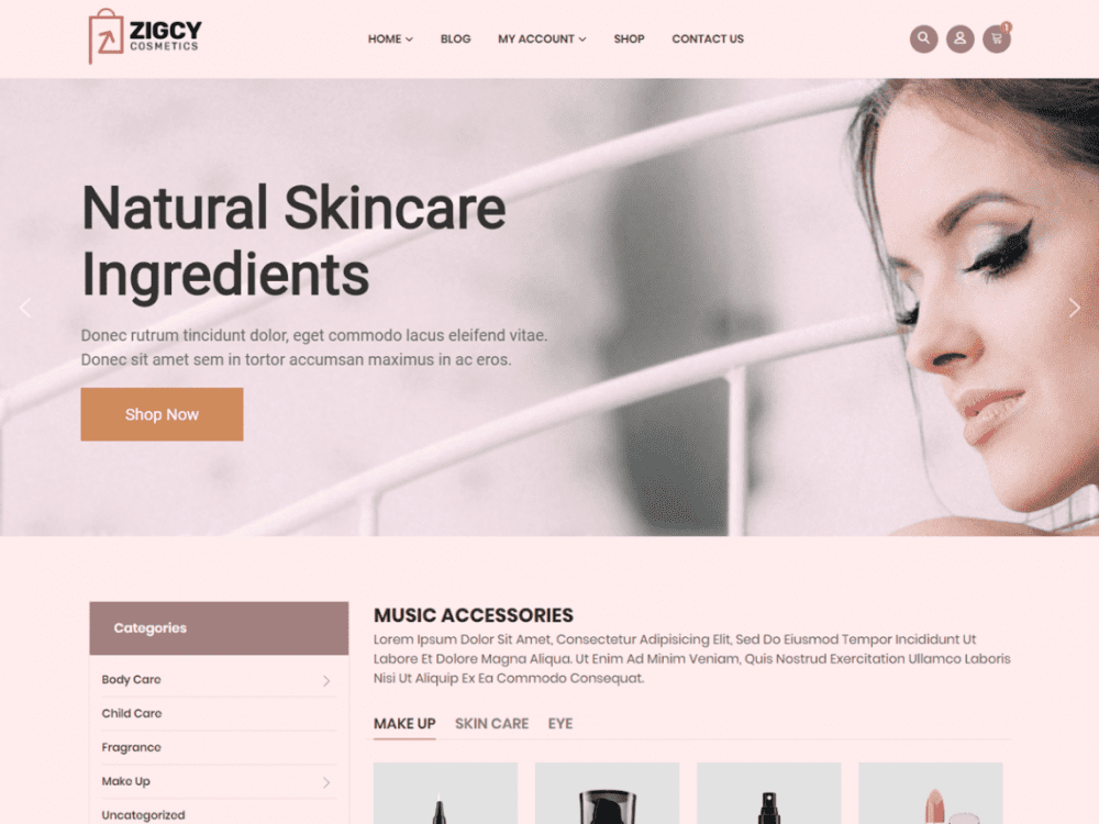 Free Zigcy Cosmetics Wordpress Theme