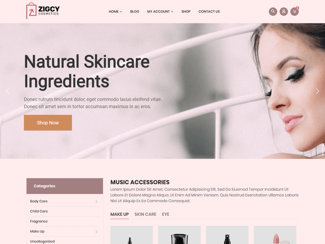 Free Zigcy Cosmetics WordPress theme