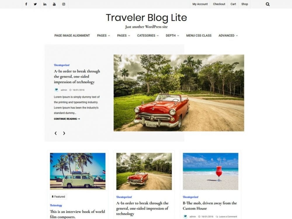 Free Traveler Blog Lite Wordpress Theme