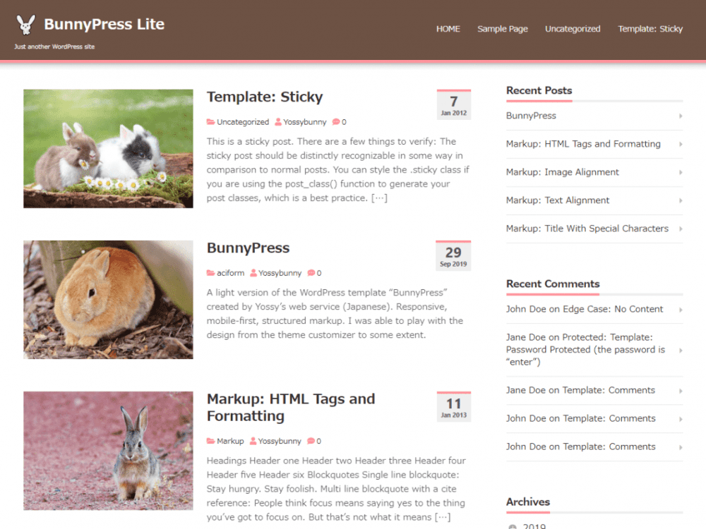 Free Bunnypresslite Wordpress Theme