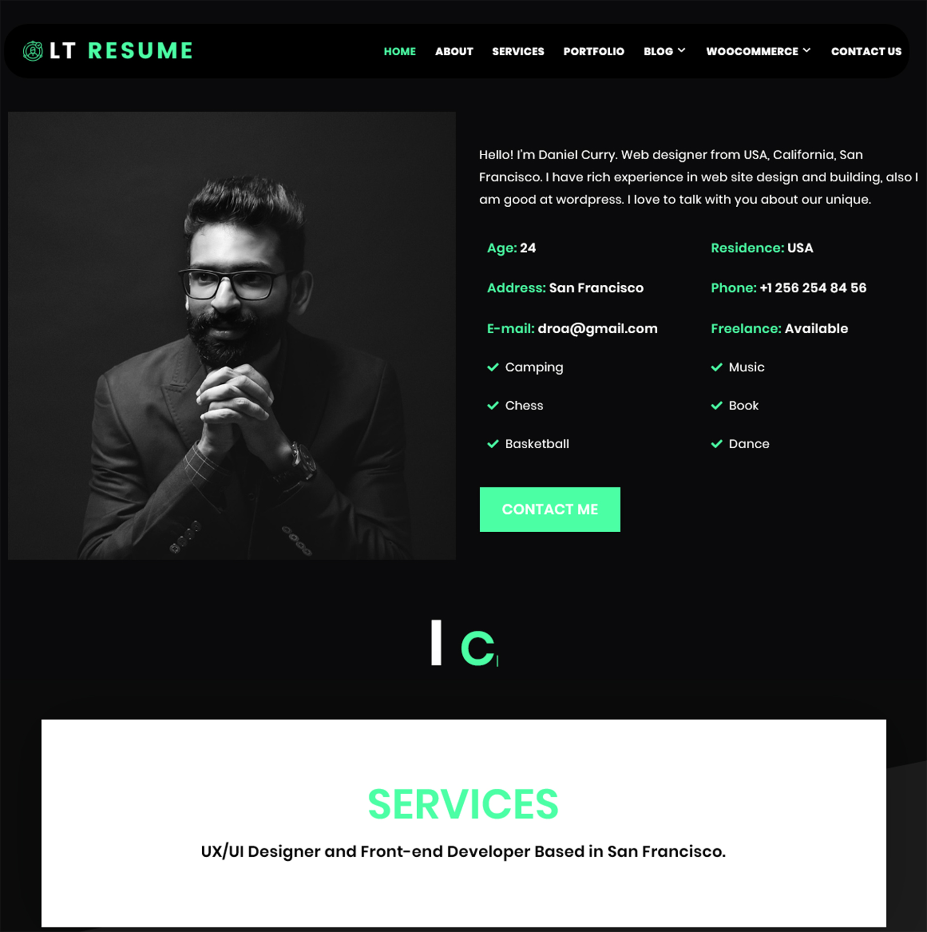 Free LT Resume OnePage Wordpress Theme Download Review 